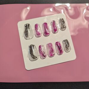 Pink and Black Glass Smoke Press On Nail Set preset SIZE LARGE